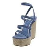 Sandalia Cuña Para Mujer Lob Footwear Denim Azul 48704410