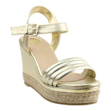 Sandalia Cuña Para Mujer Lob Footwear Napa Metalico Oro 04504705