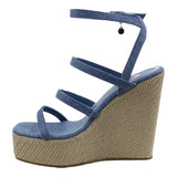 Sandalia Cuña Para Mujer Lob Footwear Denim Azul 48704410