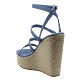 Sandalia Cuña Para Mujer Lob Footwear Denim Azul 48704410