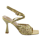 Sandalia Tacón Para Mujer Lob Footwear Pu Oro 92904097