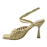 Sandalia Tacón Para Mujer Lob Footwear Pu Oro 92904097