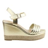 Sandalia Cuña Para Mujer Lob Footwear Napa Metalico Oro 04504705